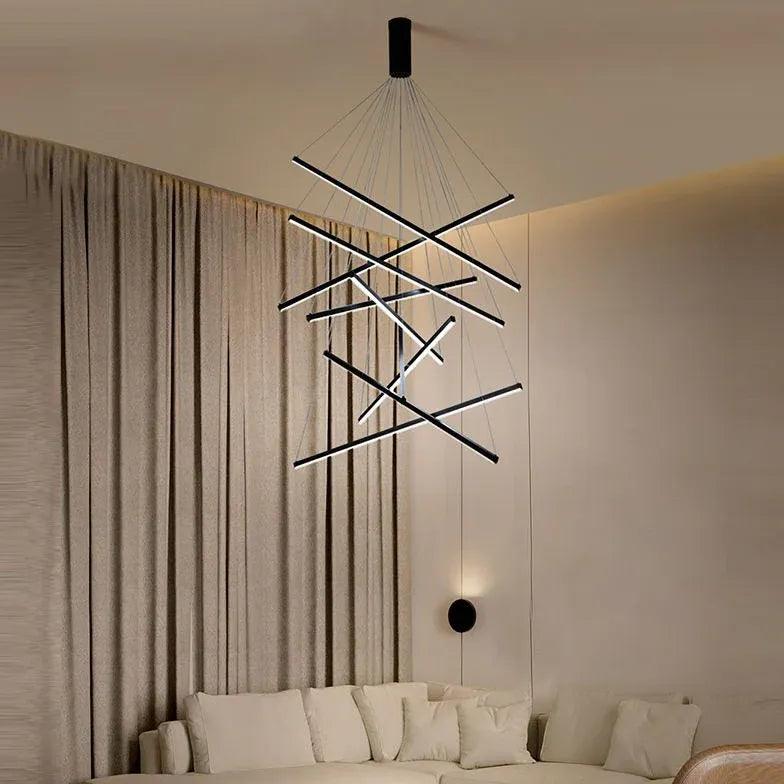 Minimalistische schwarze geometrische lange Leuchte fürs Wohnzimmer | boxzora