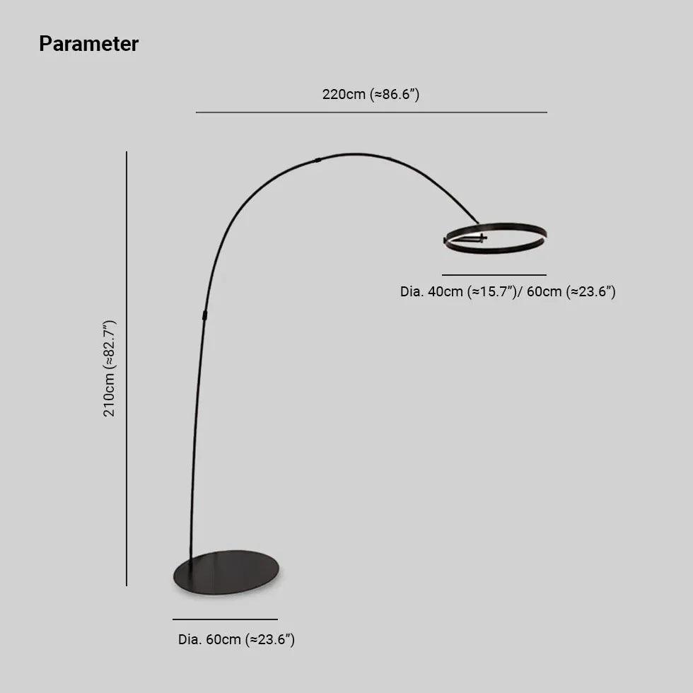 Lampada da terra moderna nera ad arco e anello per soggiorno | boxzora