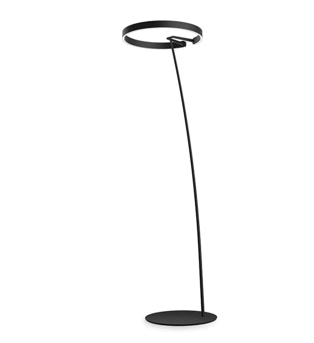 Lampada da terra moderna nera ad arco e anello per soggiorno | boxzora