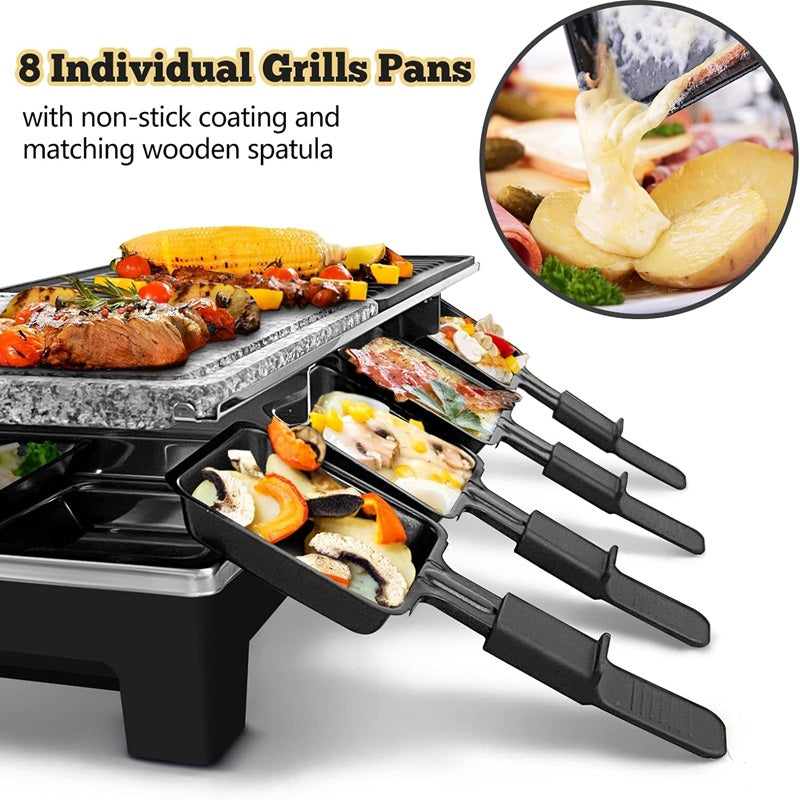 2-in-1 Electric Grill — Ribbed Non-Stick Plate and Raclette Pans