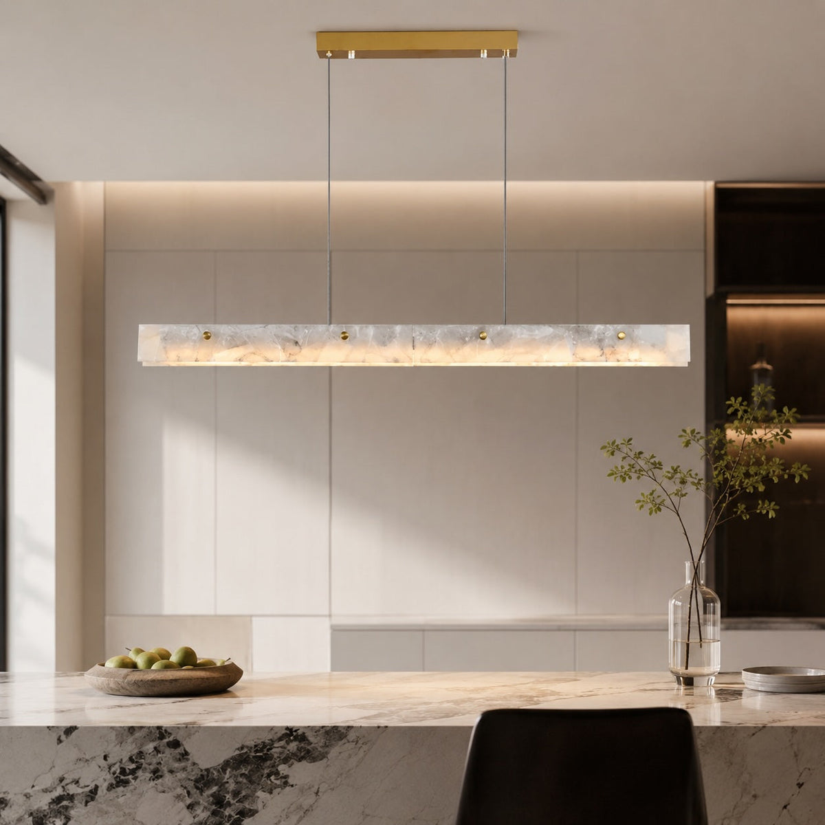 Modern Marble and Steel LED Pendant Light — Adjustable Suspension