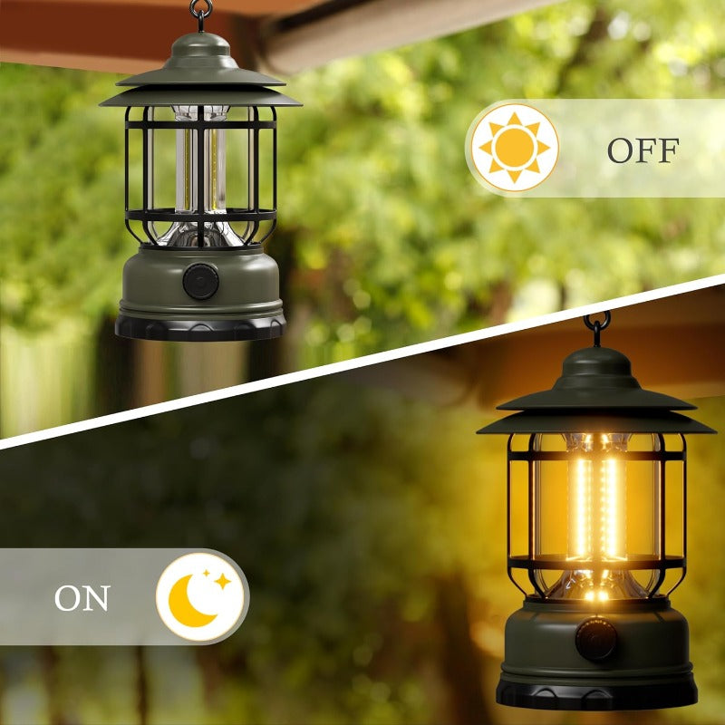 Linterna LED de camping retro - Recargable, diseño de huracán de 360 grados