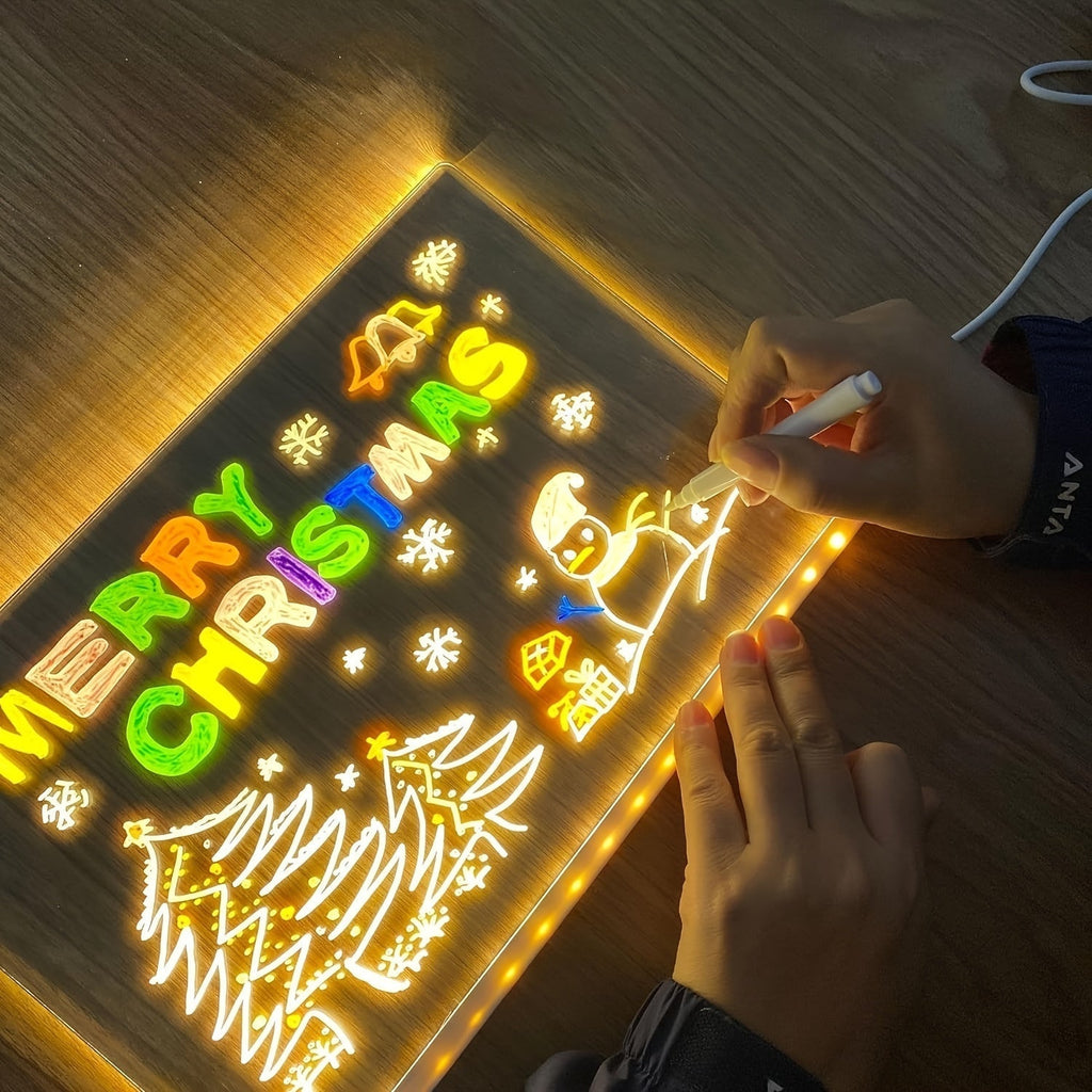 لوحة رسائل LED تعمل عبر USB — مفكرة مضيئة و12 قلمًا ملونًا
