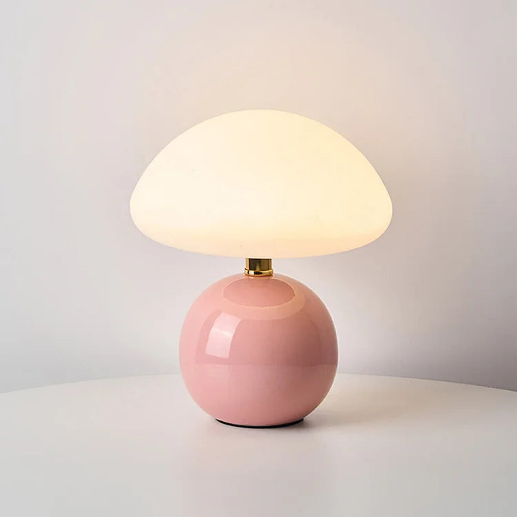 Francuska lampa stołowa w kształcie kremowego grzyba — rzeźbiarski design Bauhausu