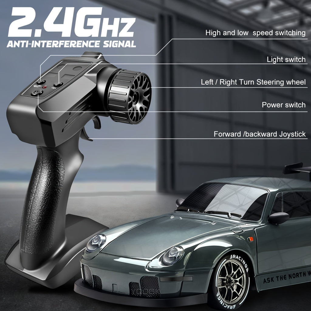 Auto da drift RC Ultimate 1:24 — Giocattolo da corsa 4WD ricaricabile, ruote LED
