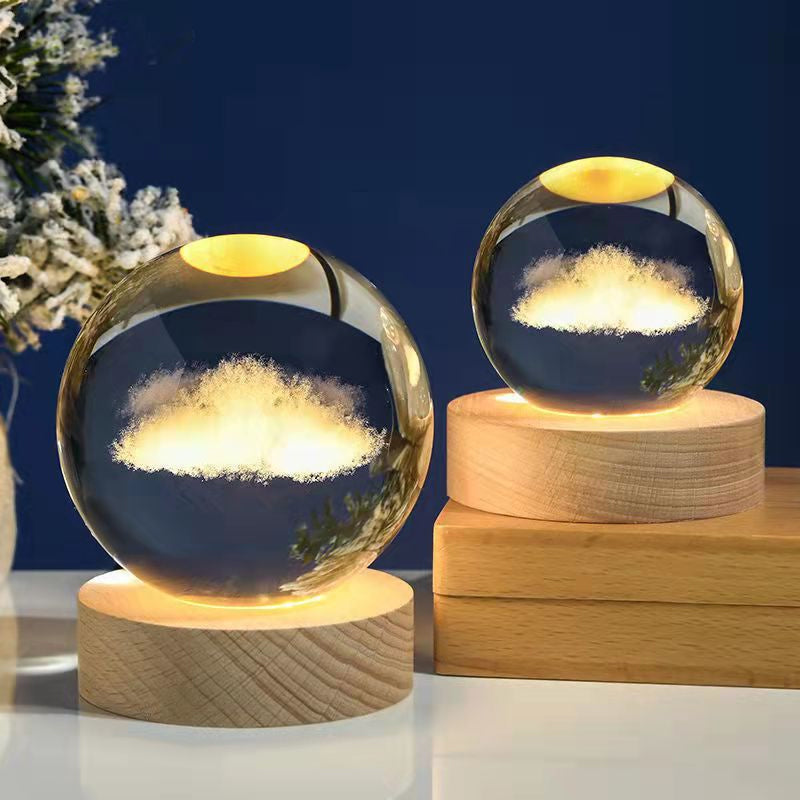 Luz nocturna de cristal con sistema solar 3D iluminado