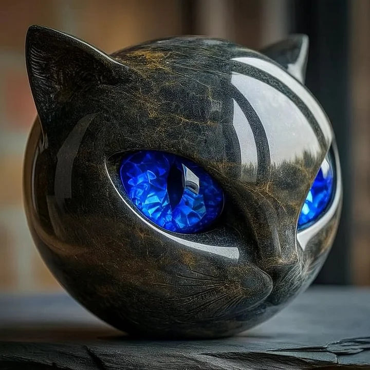 פסל ראש חתול שחור NoirCat — גימור מבריק, עיניים חיות ומהפנטות
