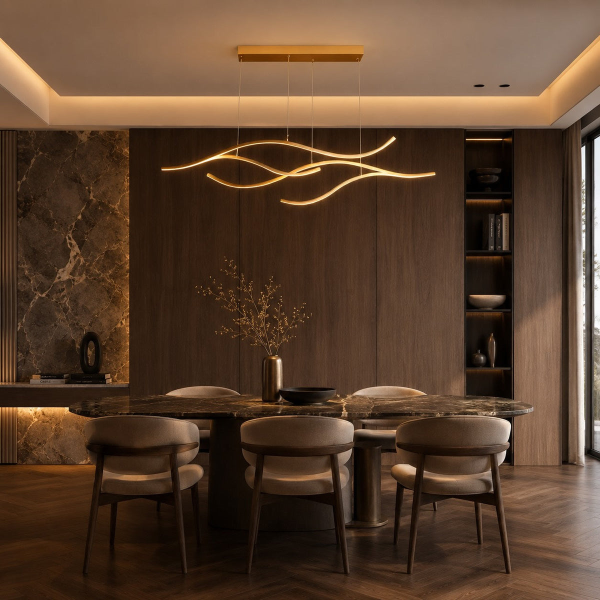Lampada a sospensione LED moderna e regolabile — Struttura in metallo, paralume in silicone, intensità luminosa variabile