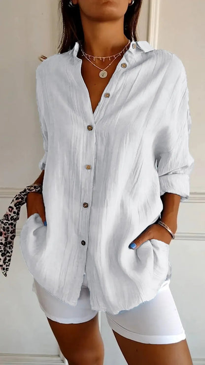 Chemise longue plissée à col cranté