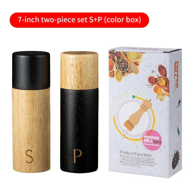 Two-Piece Wooden Salt & Pepper Grinder Set