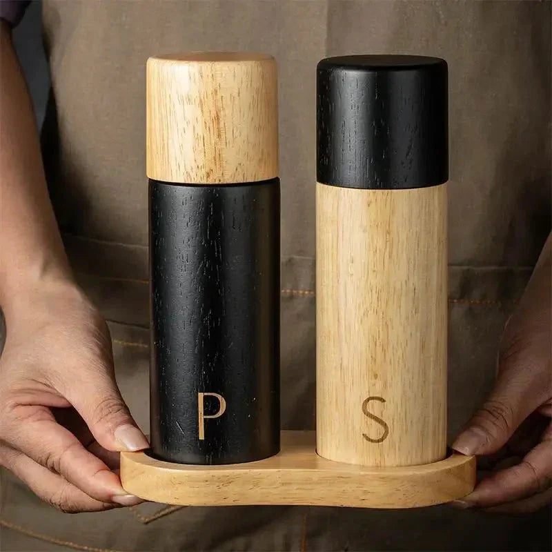 Two-Piece Wooden Salt & Pepper Grinder Set