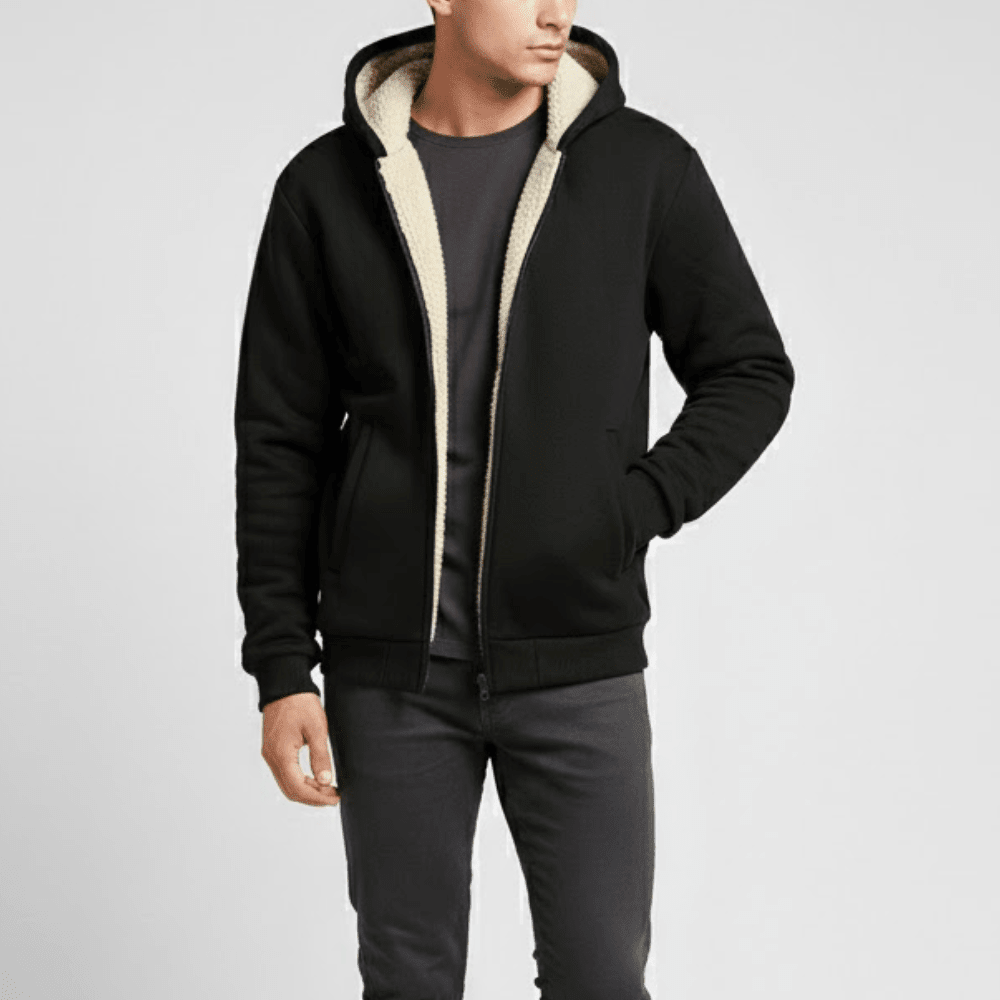 Fleecehoodie för män med sherpa-foder – robust vinterkonstruktion