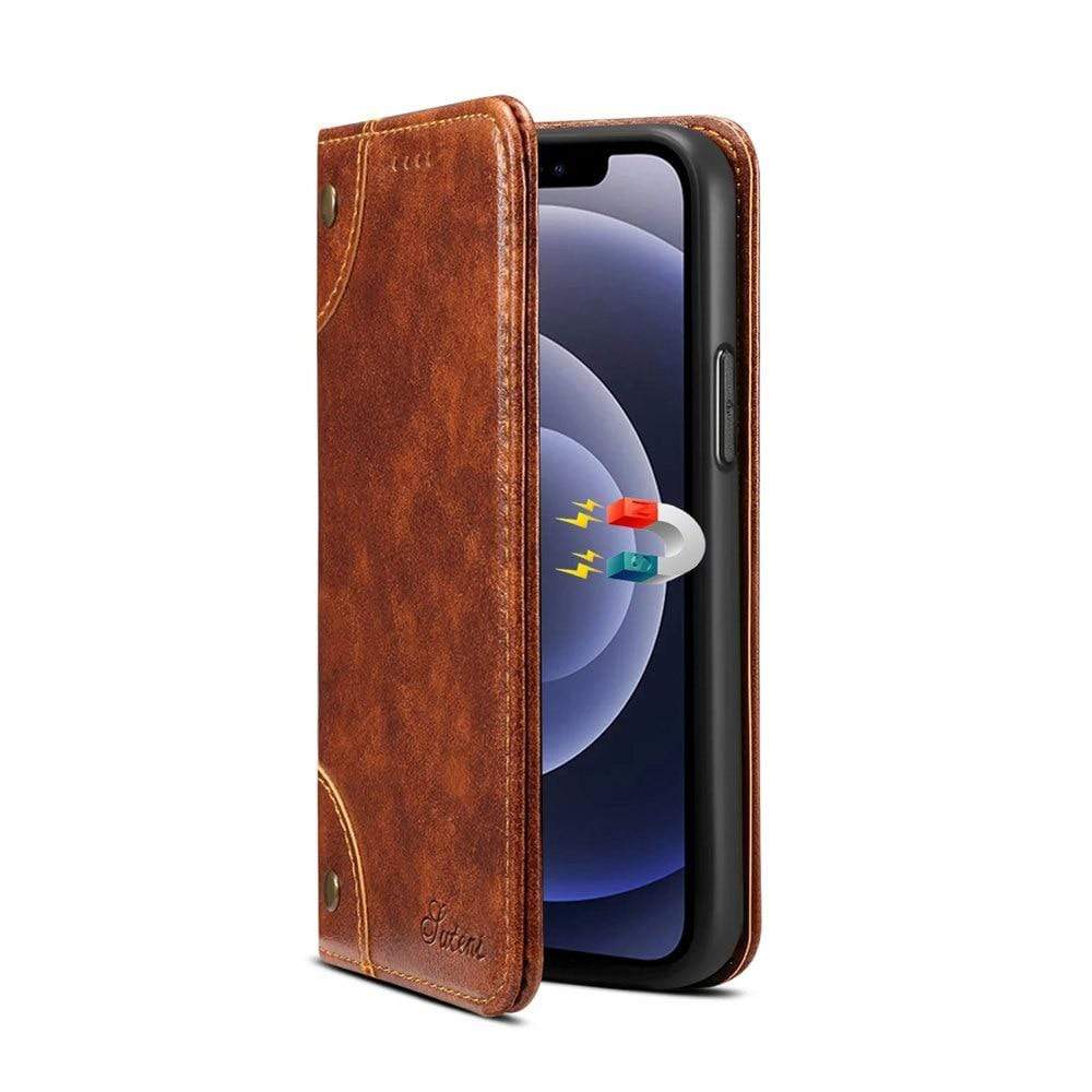 כיסוי ארנק מעור אמיתי ל-iPhone 12