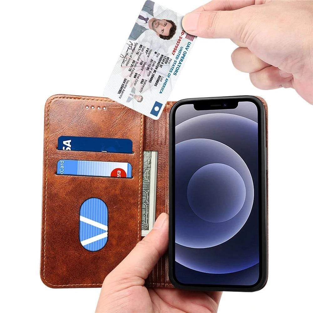 כיסוי ארנק מעור אמיתי ל-iPhone 12