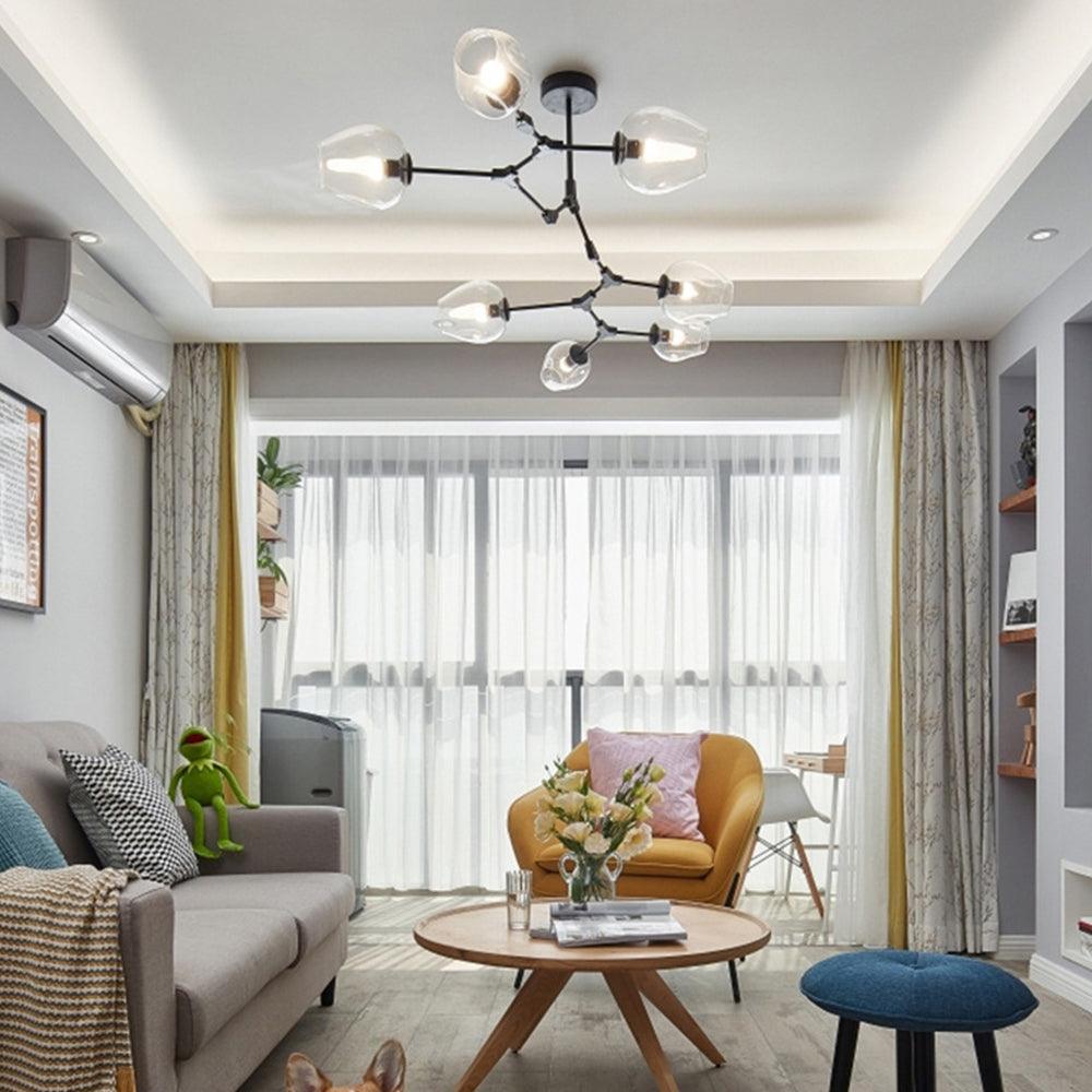 Żyrandol ze szklanymi kloszami w kształcie rozgałęzionych baniek, w stylu mid-century, z regulowanymi ramionami, do salonu | boxzora