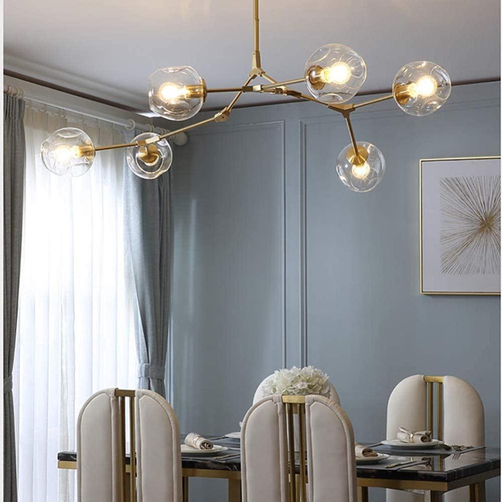 Żyrandol ze szklanymi kloszami w kształcie rozgałęzionych baniek, w stylu mid-century, z regulowanymi ramionami, do salonu | boxzora