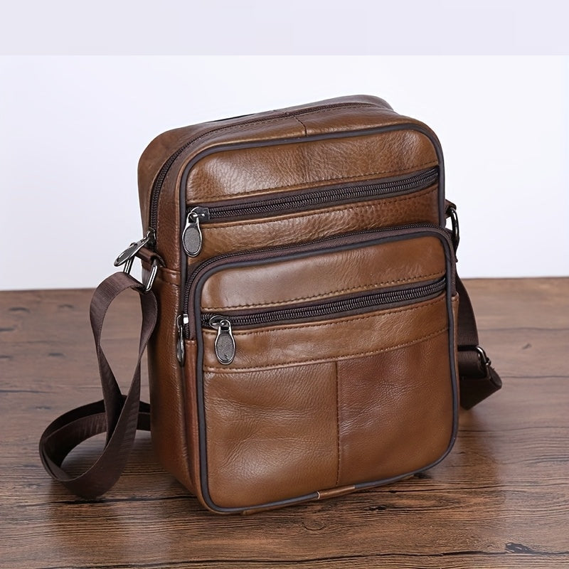 Sac bandoulière en cuir de vache pour homme - Bandoulière réglable, intérieur spacieux