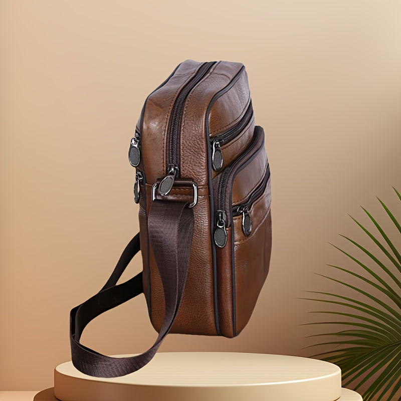Sac bandoulière en cuir de vache pour homme - Bandoulière réglable, intérieur spacieux