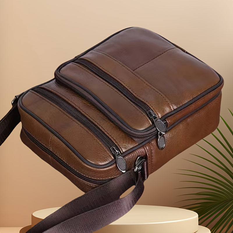 Sac bandoulière en cuir de vache pour homme - Bandoulière réglable, intérieur spacieux