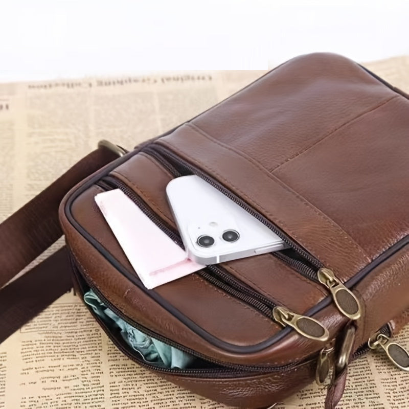 Sac bandoulière en cuir de vache pour homme - Bandoulière réglable, intérieur spacieux