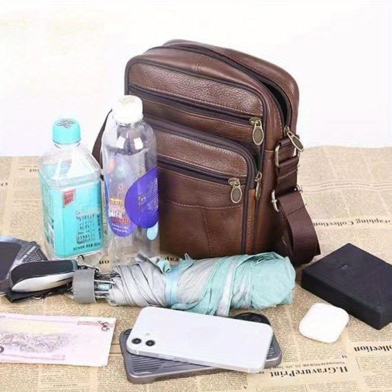 Sac bandoulière en cuir de vache pour homme - Bandoulière réglable, intérieur spacieux