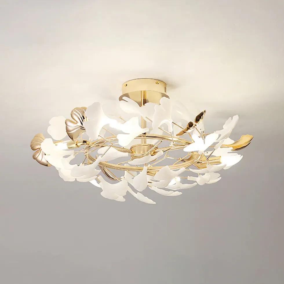 Luksuriøs ginkgo-loftslampe i messing og keramik til stuen, antirefleks | boxzora