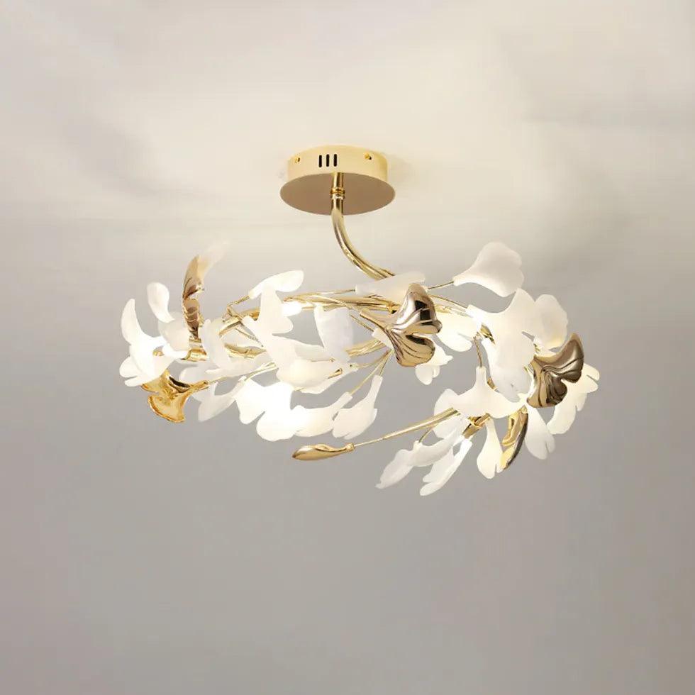 Luksuriøs ginkgo-loftslampe i messing og keramik til stuen, antirefleks | boxzora