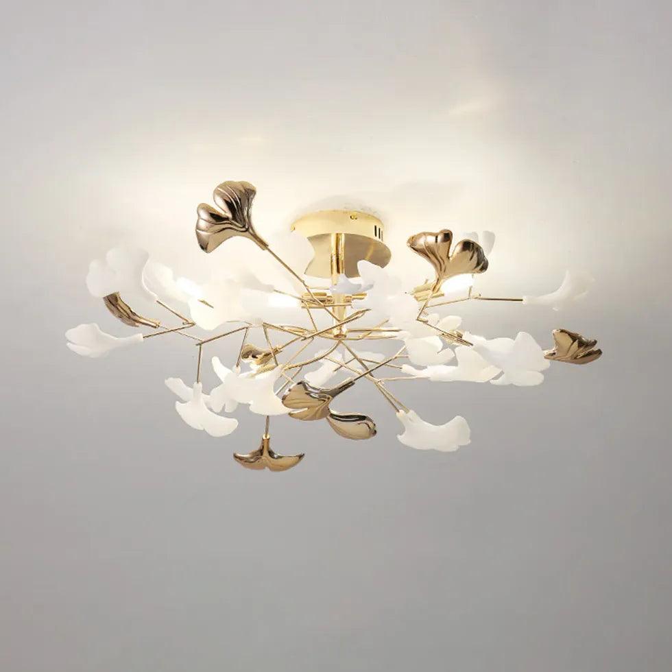 Luksuriøs ginkgo-loftslampe i messing og keramik til stuen, antirefleks | boxzora