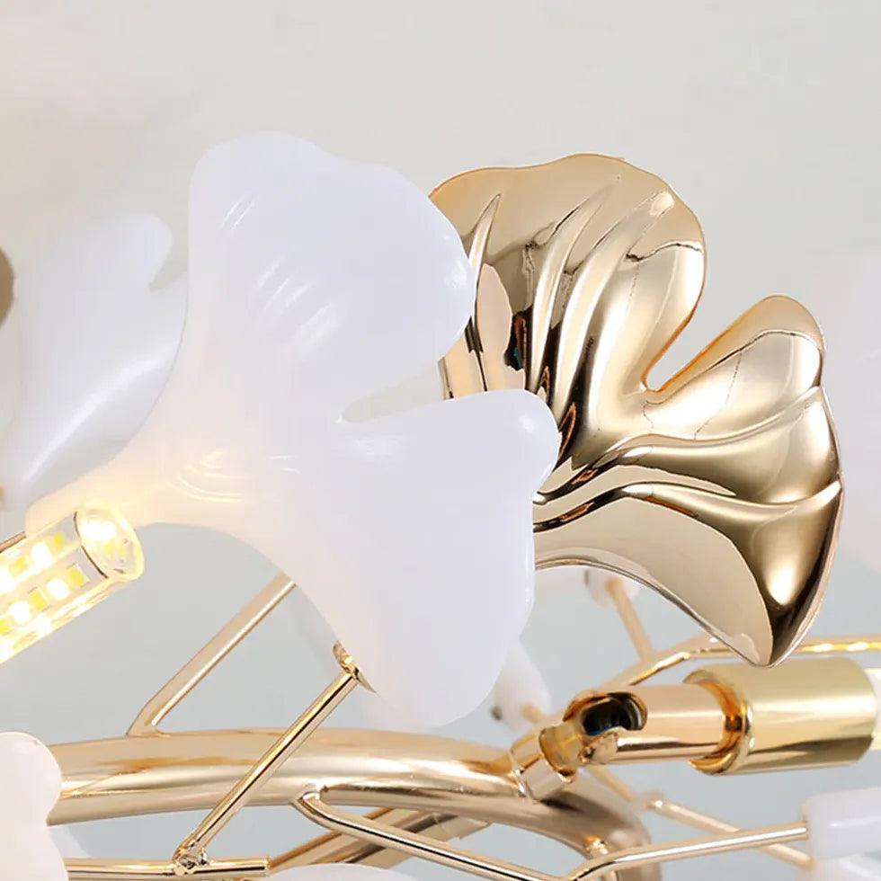 Luksuriøs ginkgo-loftslampe i messing og keramik til stuen, antirefleks | boxzora