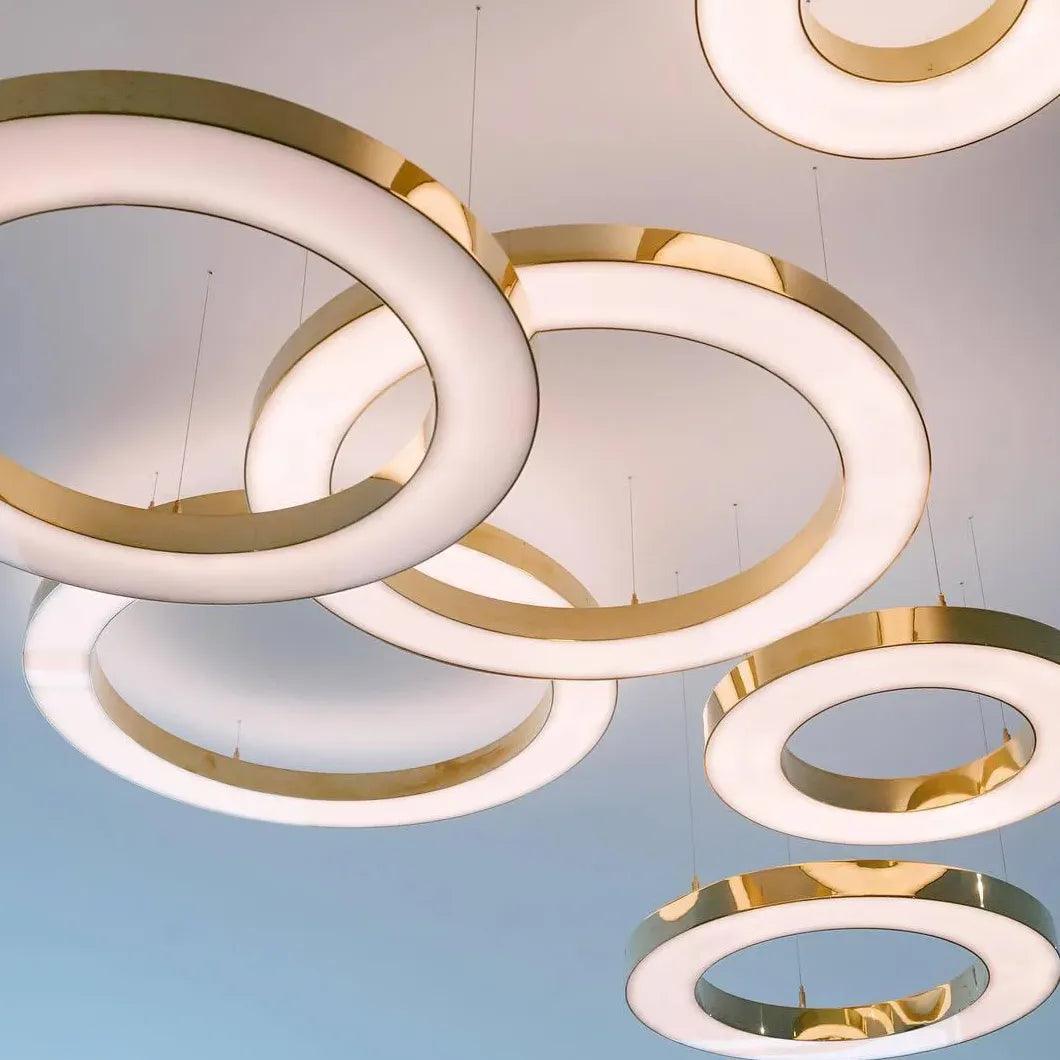 Lámpara colgante moderna LED redonda de acero inoxidable dorado | boxzora