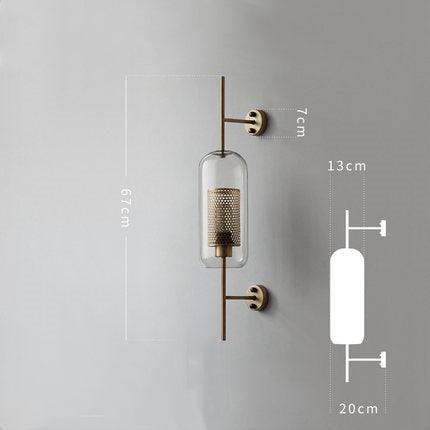 Minimalistyczna złota szklana lampa ścienna przy łóżku do sypialni | boxzora