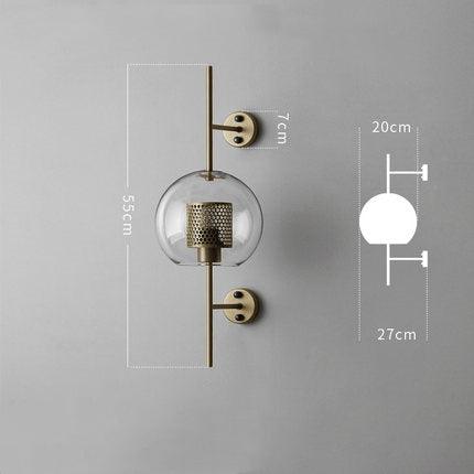 Minimalistyczna złota szklana lampa ścienna przy łóżku do sypialni | boxzora