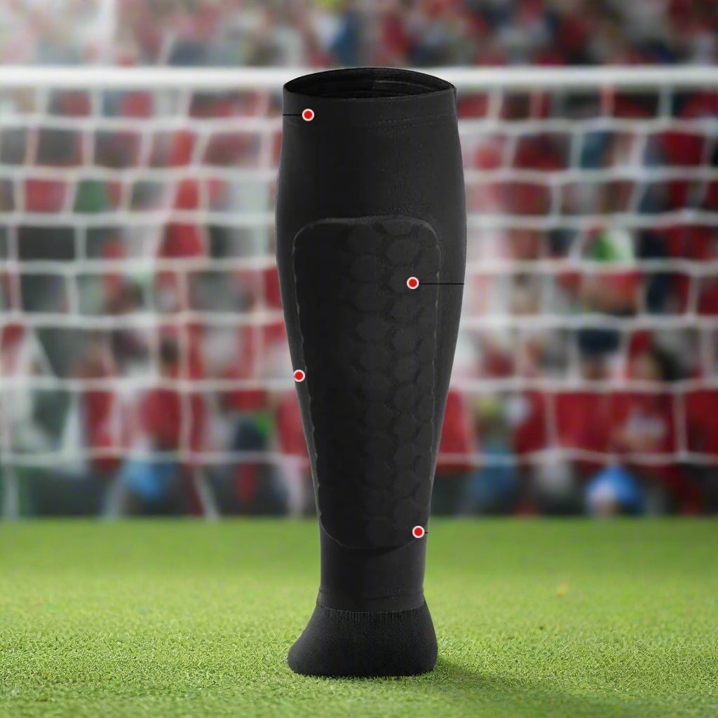 EliteGuard Pro strapazierfähige Kompressionsstulpen — Wadenbeinschützer mit Wabenstruktur für Fußball