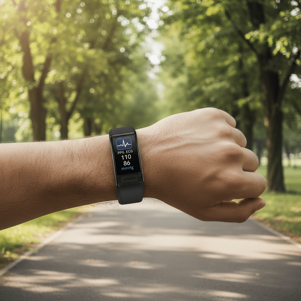 Braccialetto smart dal design sottile PulseSync — Monitoraggio di frequenza cardiaca, pressione sanguigna ed ECG