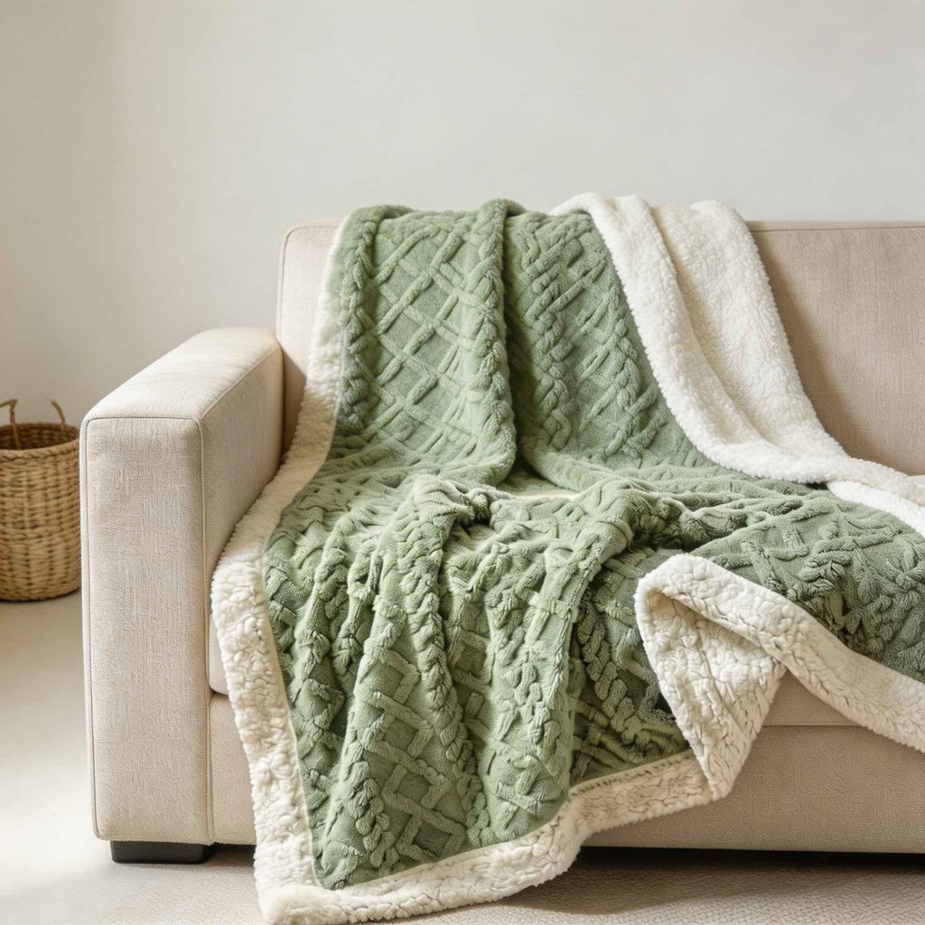 Lätt vändbar sherpapläd — mjuk fleece, flera storlekar