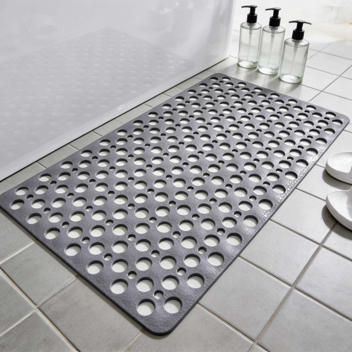 Antibakterielle PVC-Duschmatte — rutschfeste Saugnäpfe, effiziente Drainage