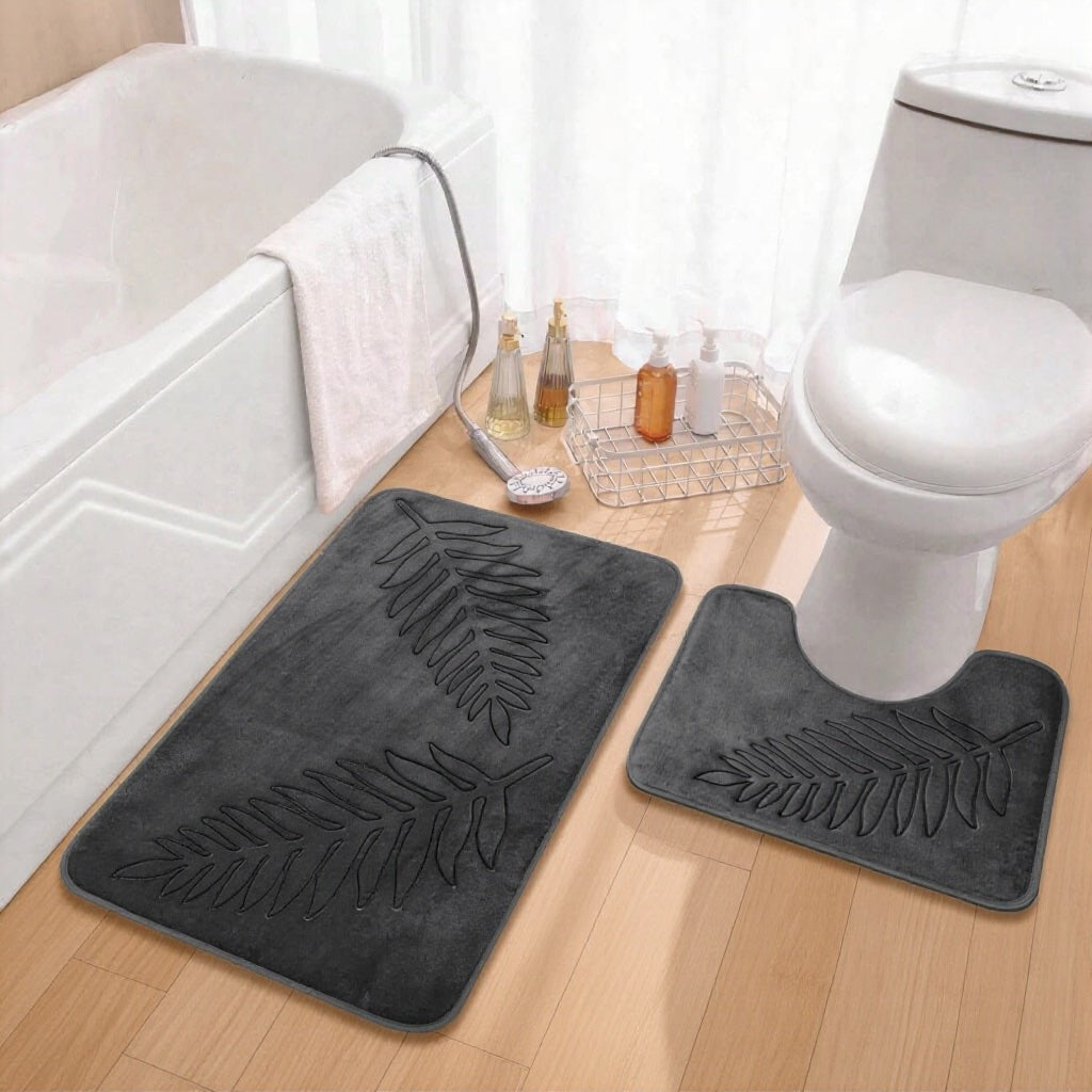 Non-Slip Bath Mat Set — Plush Memory Foam Base, Quick-Drying Backing, Absorbent Textured Surface