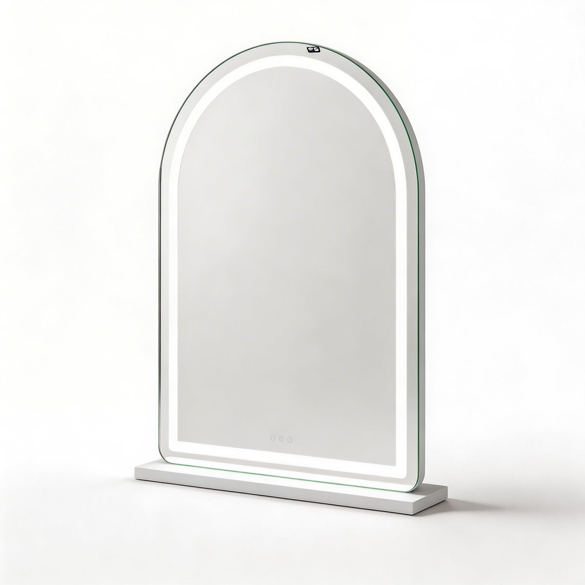 Specchio da trucco illuminato Luna Arch - base stabile in vetro, illuminazione LED regolabile