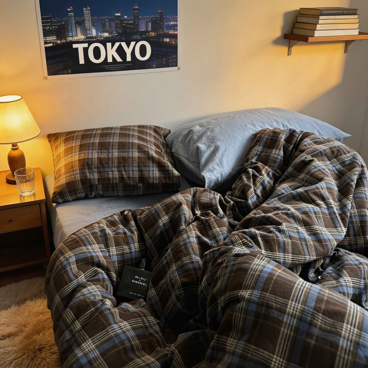 Set di biancheria da letto vintage in cotone 100% a quadri — Copripiumino, lenzuolo piano e federe