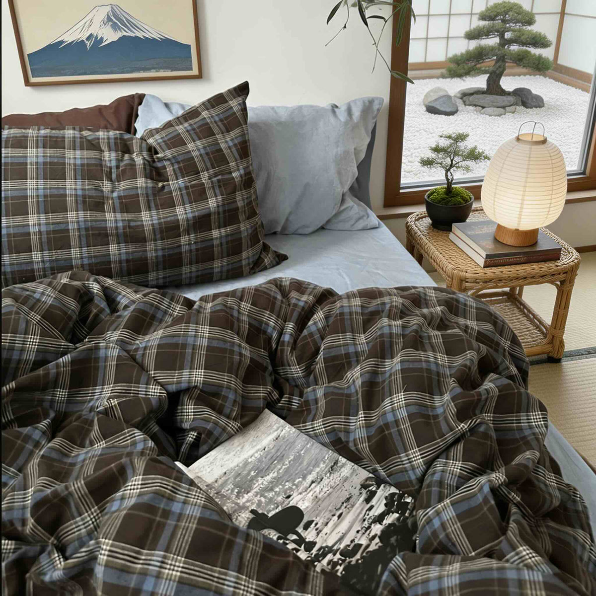 Set di biancheria da letto vintage in cotone 100% a quadri — Copripiumino, lenzuolo piano e federe