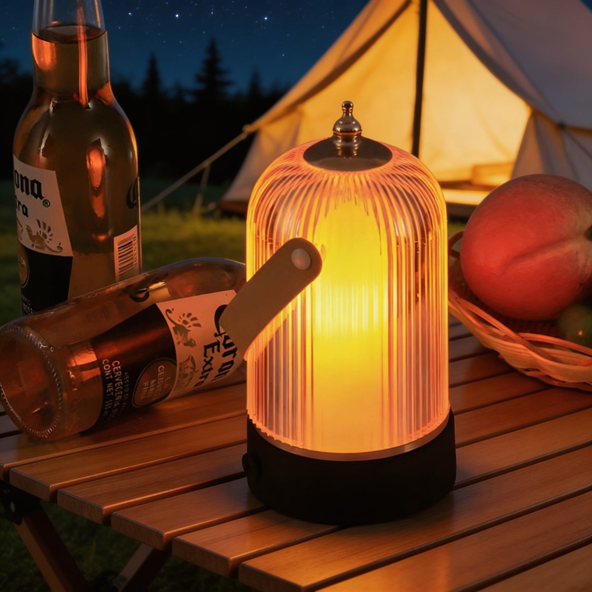 Modern Table Lamp—Ribbed Glass, Adjustable Metal Base, Dimmable LED Light