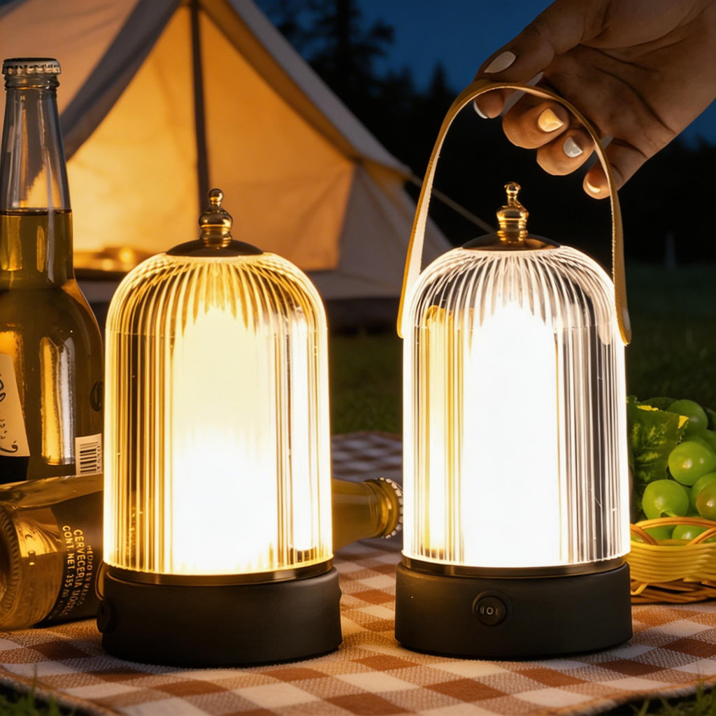 Modern Table Lamp—Ribbed Glass, Adjustable Metal Base, Dimmable LED Light