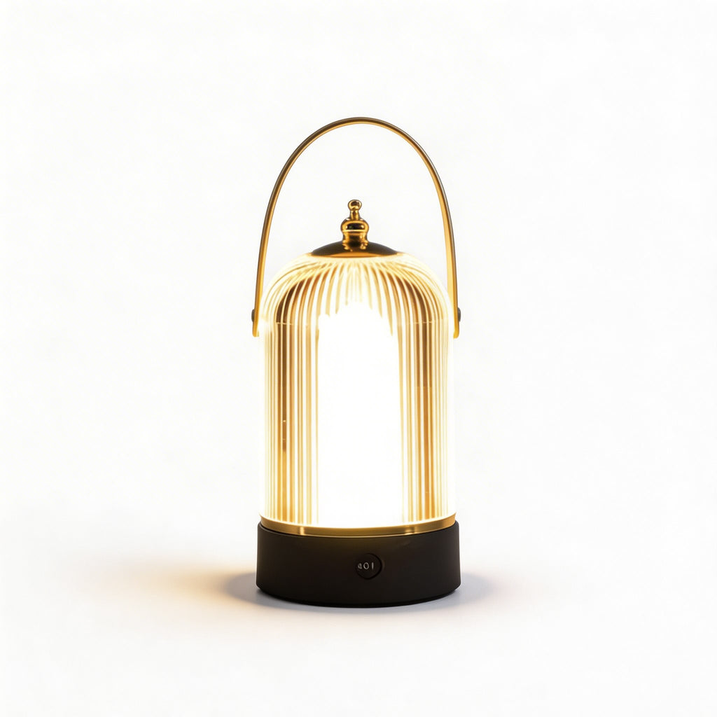 Modern Table Lamp—Ribbed Glass, Adjustable Metal Base, Dimmable LED Light