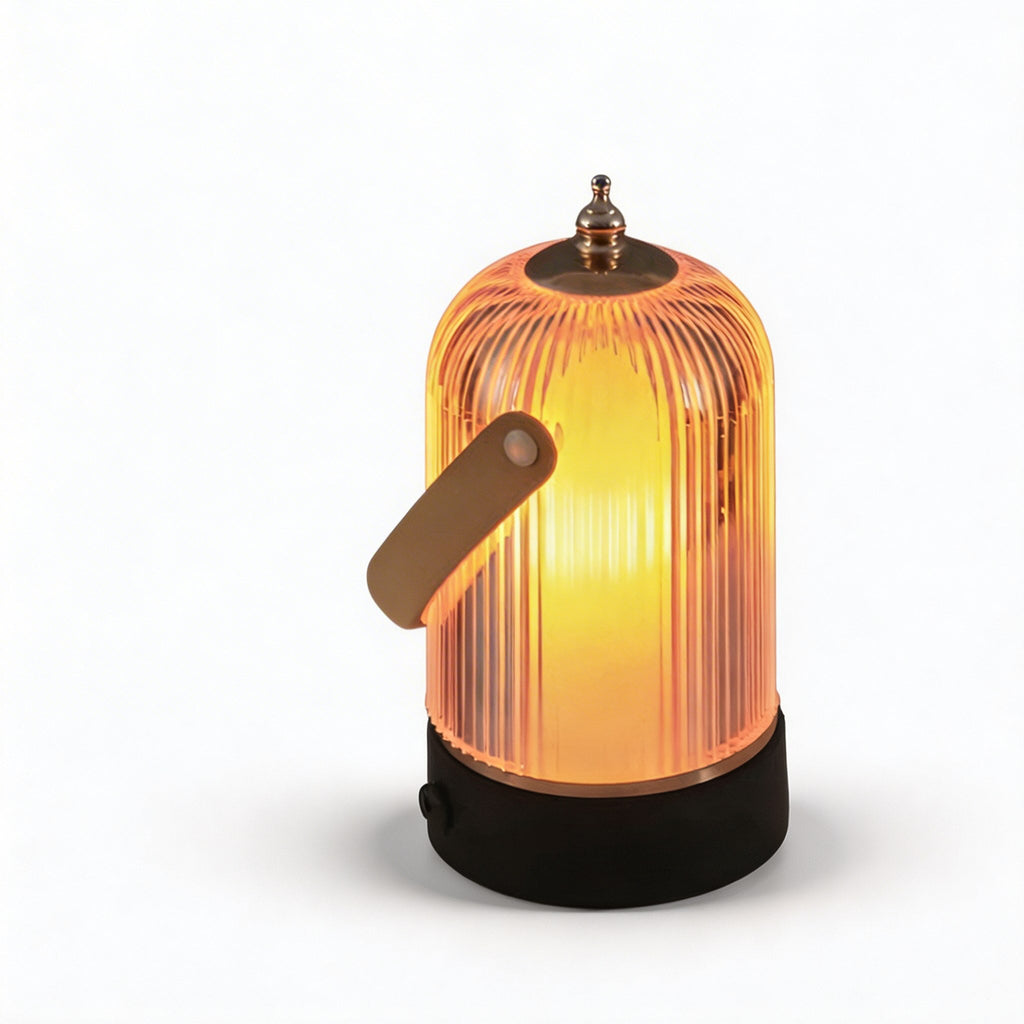Modern Table Lamp—Ribbed Glass, Adjustable Metal Base, Dimmable LED Light