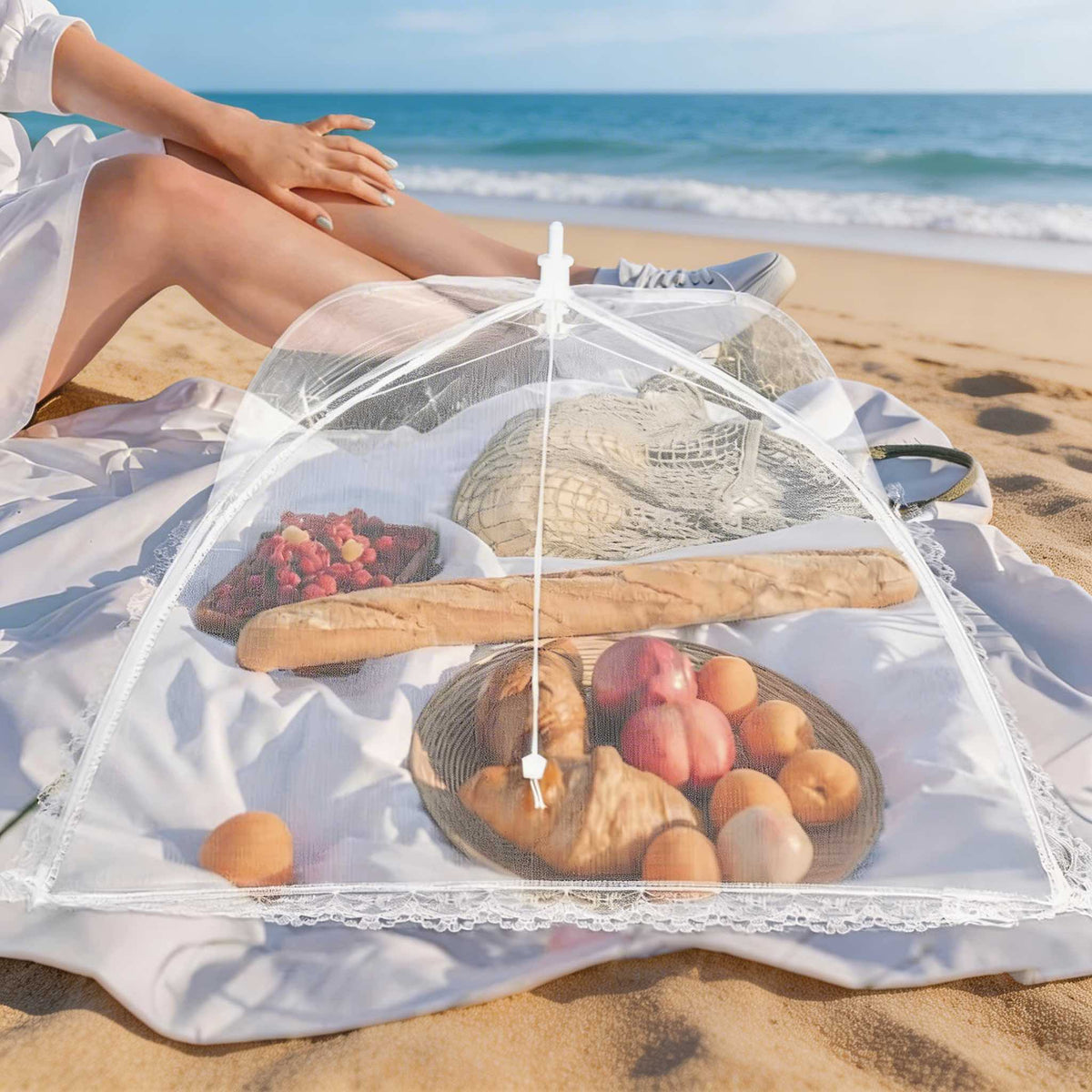 Protezione moderna per alimenti a scomparsa — struttura in acciaio zincato, rete resistente in poliestere, copertura portatile a baldacchino