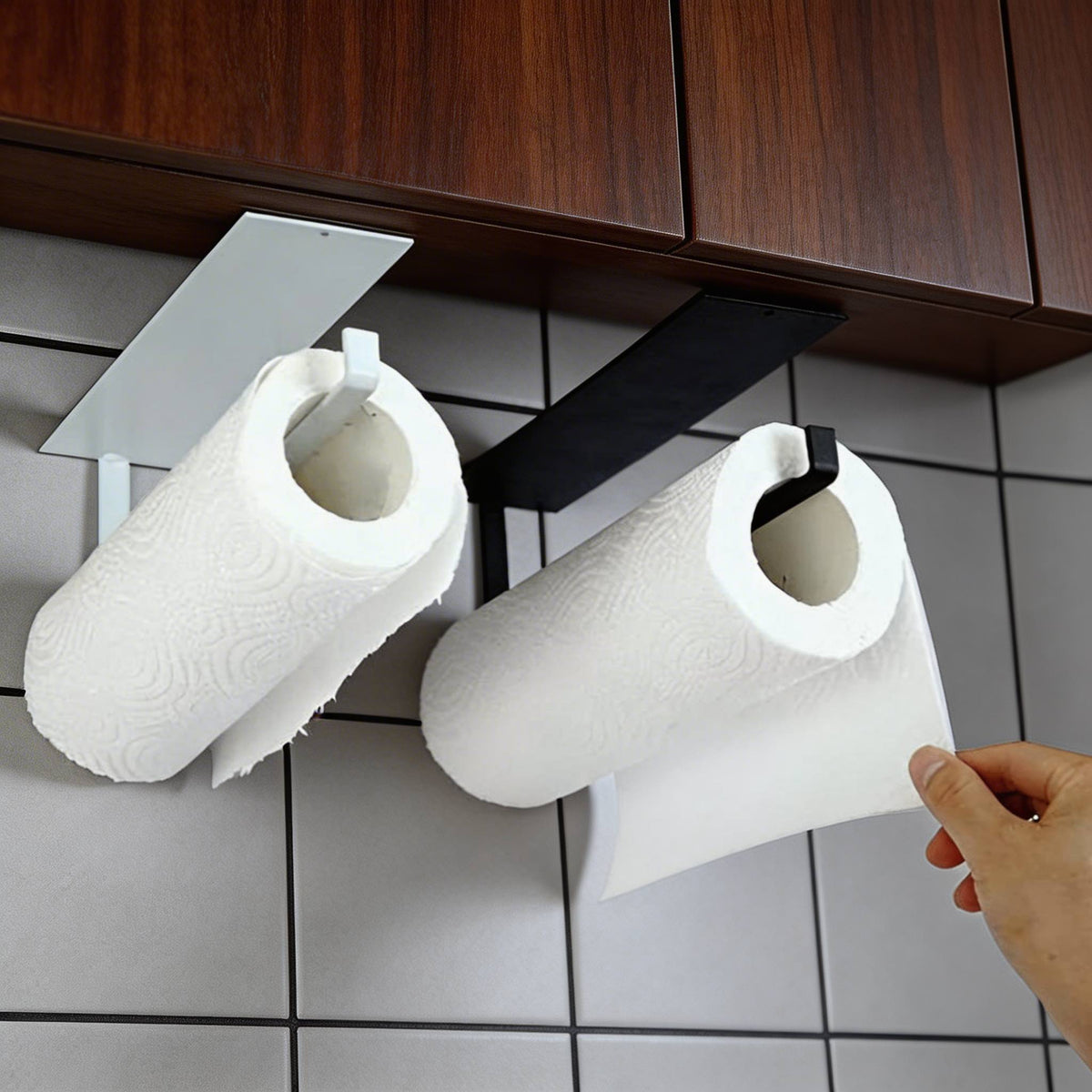 Suporte de parede para rolo de papel de cozinha — estrutura de ferro resistente, fixação adesiva, design economizador de espaço