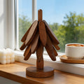 Modern 3-Piece Black Walnut Trivet Set — Heat Resistant, Foldable, Tree Shape Design