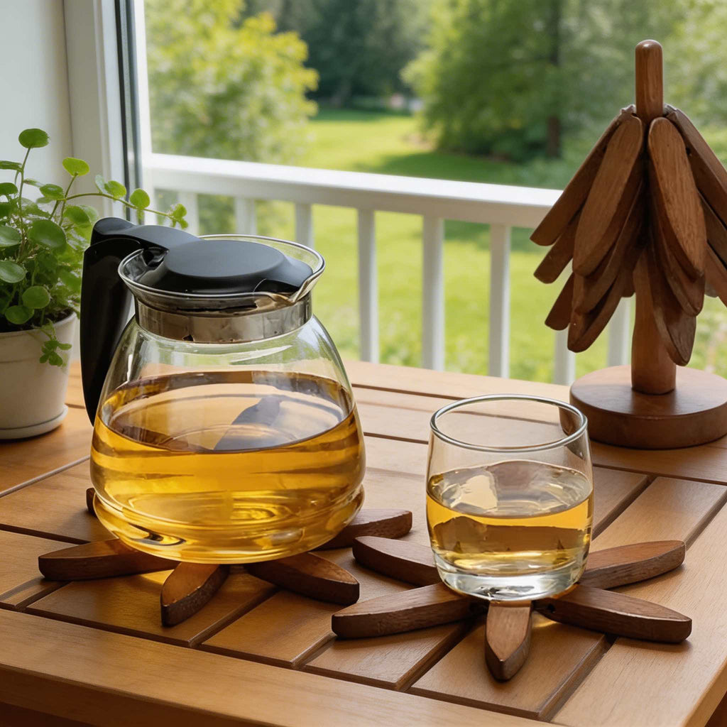 Modern 3-Piece Black Walnut Trivet Set — Heat Resistant, Foldable, Tree Shape Design