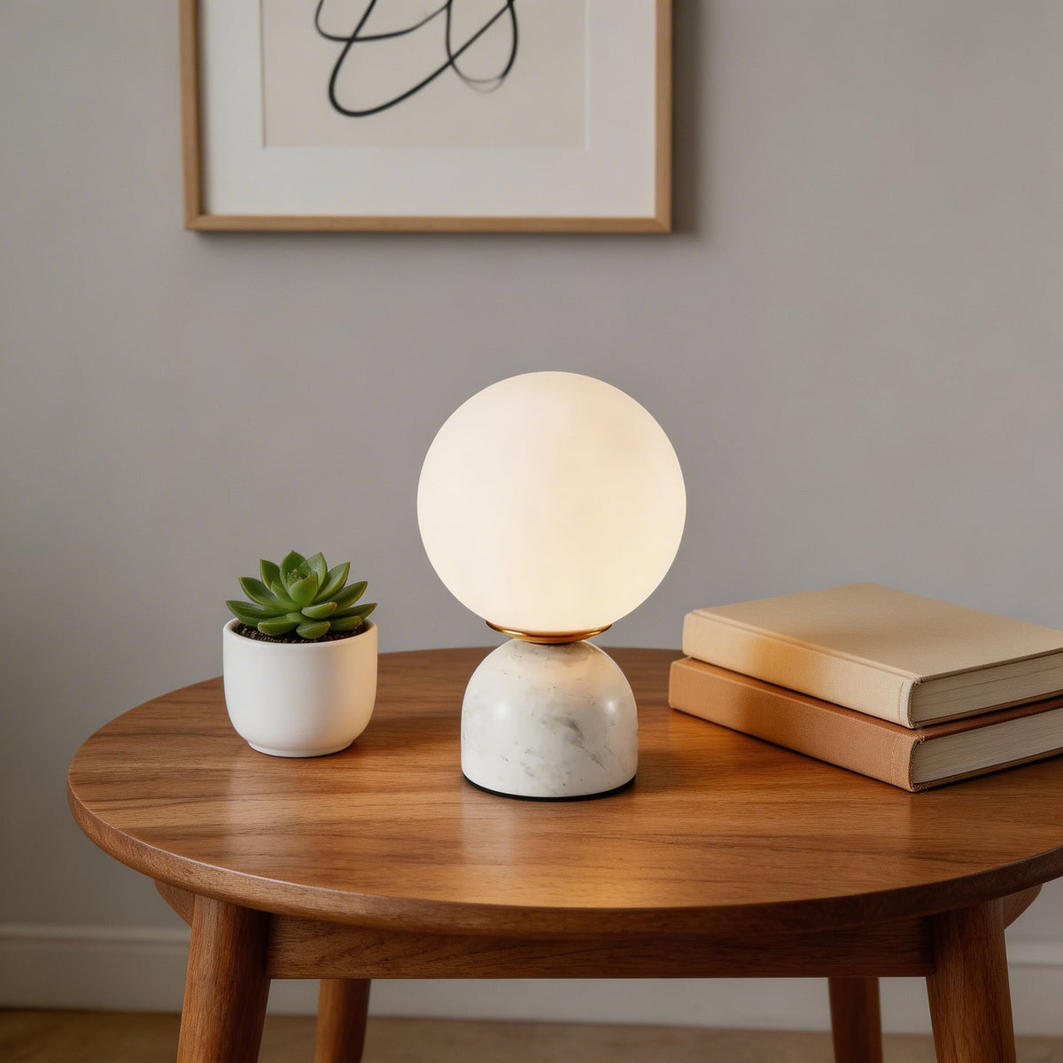 Modern Table Lamp — Marble Base, Clear Glass Shade, Integrated LED Lighting