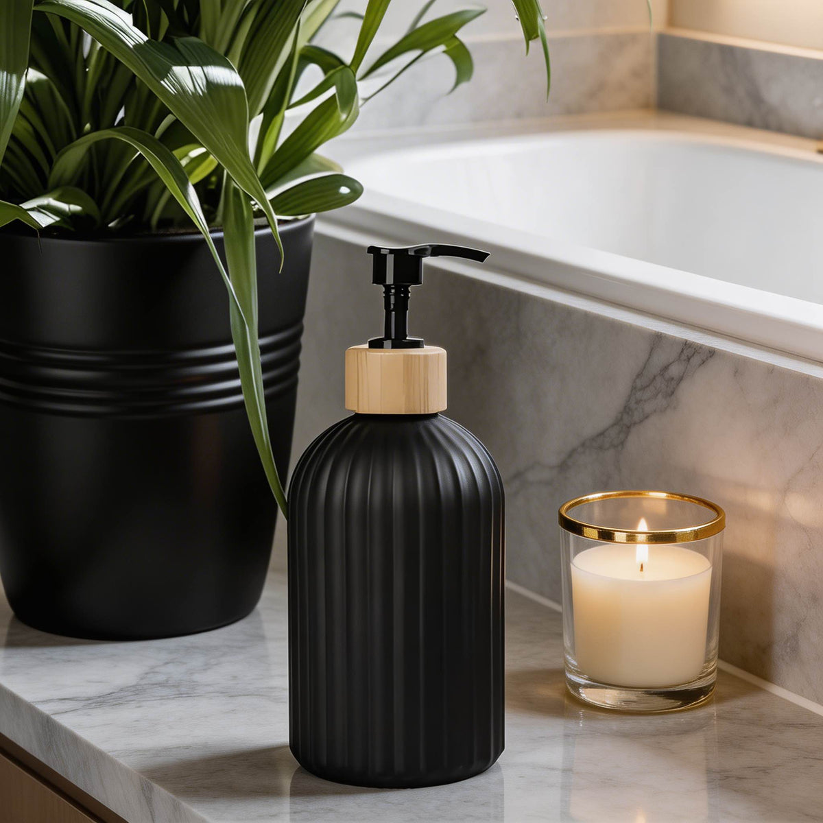 Modern Black Soap Dispenser — 16.9 fl oz Durable Plastic, Integrated Pump